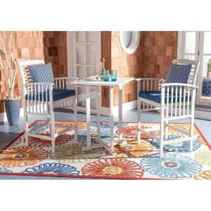SAFAVIEH Outdoor Collection Pate White/ Navy Cushions/ Stripe Pillows 3-Piece Bar Table Bistro Set(White / Navy + Thin Stripe Pillow)