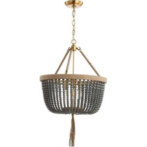 SAFAVIEH PND4084A Adra Adjustable Bohemian Beaded Brown Rope Tassel 3-Light (LED Bulbs Included) Pendant, Brass Gold/Dark Grey