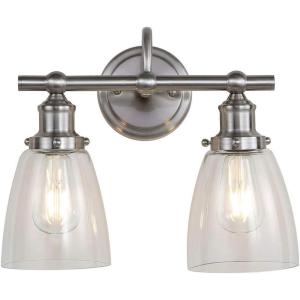 SAFAVIEH SCN4045A Layton Brush Nickel and Clear 2-Light Bathroom (LED Bulbs Included) Sconce