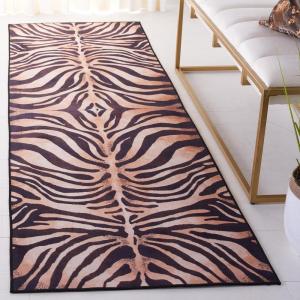 SAFAVIEH Washable Rug Faux Hide Collection – 5′ x 8′, Light Orange & Black, Slip Resistant, Tiger Print Pattern, Ideal for Living Room, Bedroom, Home Office, Dining Space (FAH547P)(Light Orange/Black)