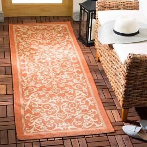 SAFAVIEH Washable Rug Outdoor Courtyard Collection – 4′ x 5’7″, Terracotta & Natural, Non-Shedding & Easy Cleaning, Ideal for Patio, Backyard, Mudroom (CY2098-3202)(Terracotta/Natural)