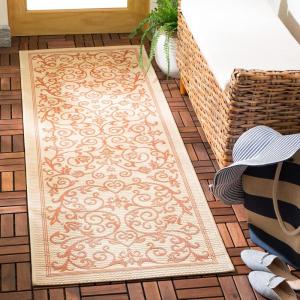 SAFAVIEH Washable Rug Outdoor Courtyard Collection – 4′ x 5’7″, Terracotta & Natural, Non-Shedding & Easy Cleaning, Ideal for Patio, Backyard, Mudroom (CY2098-3202)(Natural/Terra)