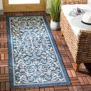 SAFAVIEH Washable Rug Outdoor Courtyard Collection – 4′ x 5’7″, Terracotta & Natural, Non-Shedding & Easy Cleaning, Ideal for Patio, Backyard, Mudroom (CY2098-3202)(Navy/Beige)