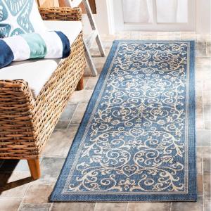 SAFAVIEH Washable Rug Outdoor Courtyard Collection – 4′ x 5’7″, Terracotta & Natural, Non-Shedding & Easy Cleaning, Ideal for Patio, Backyard, Mudroom (CY2098-3202)(Blue/Natural)
