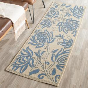 SAFAVIEH Washable Rug Outdoor Courtyard Collection – 5’3″ x 7’7″, Chocolate & Natural, Non-Shedding & Easy Cleaning, Ideal for Patio, Backyard, Mudroom (CY2961-3409)(Natural/Blue)