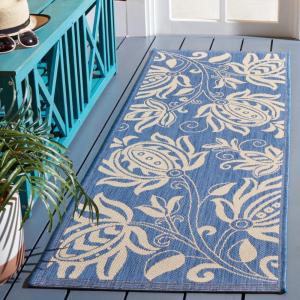 SAFAVIEH Washable Rug Outdoor Courtyard Collection – 5’3″ x 7’7″, Chocolate & Natural, Non-Shedding & Easy Cleaning, Ideal for Patio, Backyard, Mudroom (CY2961-3409)(Blue/Natural)