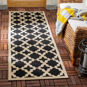 SAFAVIEH Washable Rug Outdoor Courtyard Collection – 6’7″ x 9’6″, Green & Beige, Non-Shedding & Easy Cleaning, Ideal for Patio, Backyard, Mudroom (CY6913-244)(Black/Beige)