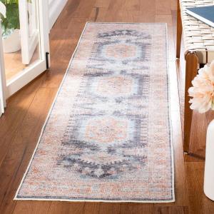 SAFAVIEH Washable Rug Serapi Collection – 6’7″ x 9′, Terracotta & Blue, Slip Resistant & Easy to Clean, Ideal for Living Room, Bedroom, Dining Space (SEP382P)(Terracotta/Blue)