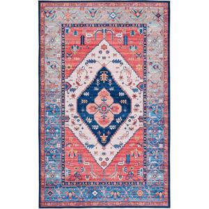 SAFAVIEH Washable Rug Tucson Collection – 5′ x 8′, Rust & Blue, Slip Resistant & Easy to Clean, Ideal for Living Room, Bedroom, Dining Space (TSN133P)(Rust/Blue)