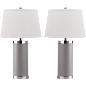 Safavieh Lighting Collection Leather Column Navy Table Lamp, Set of 2(Grey – Set of 2)