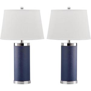 Safavieh Lighting Collection Leather Column Navy Table Lamp, Set of 2(Navy – Set of 2)