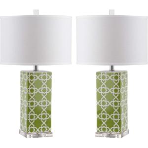 Safavieh Lighting Collection Quatrefoil Yellow Table Lamp, Set of 2(Green – Set of 2)