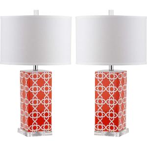 Safavieh Lighting Collection Quatrefoil Yellow Table Lamp, Set of 2(Orange – Set of 2)