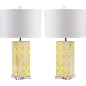 Safavieh Lighting Collection Quatrefoil Yellow Table Lamp, Set of 2(Yellow – Set of 2)