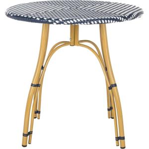 Safavieh PAT4011B Outdoor Collection Kylie Grey and White Rattan Bistro Table(Navy / White)