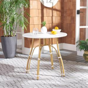 Safavieh PAT4011B Outdoor Collection Kylie Grey and White Rattan Bistro Table(White)
