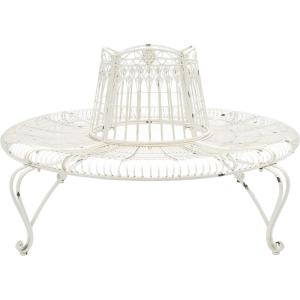 Safavieh PAT5019C Outdoor Collection Ally Darling Antique Wrought Iron 60-inch Round Tree Bench, Mossy Blue(Antique White)