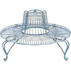 Safavieh PAT5019C Outdoor Collection Ally Darling Antique Wrought Iron 60-inch Round Tree Bench, Mossy Blue(Mossy Blue)