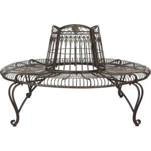 Safavieh PAT5019C Outdoor Collection Ally Darling Antique Wrought Iron 60-inch Round Tree Bench, Mossy Blue(Rustic Brown)