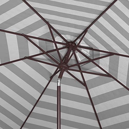 image:imageSAFAVIEH 11ft Outdoor Patio Umbrella Round Vienna Collection Black amp White Stripe Crank Button Tilt UV Resistant for Deck Backyard Poolside PAT8111DGreyWhite