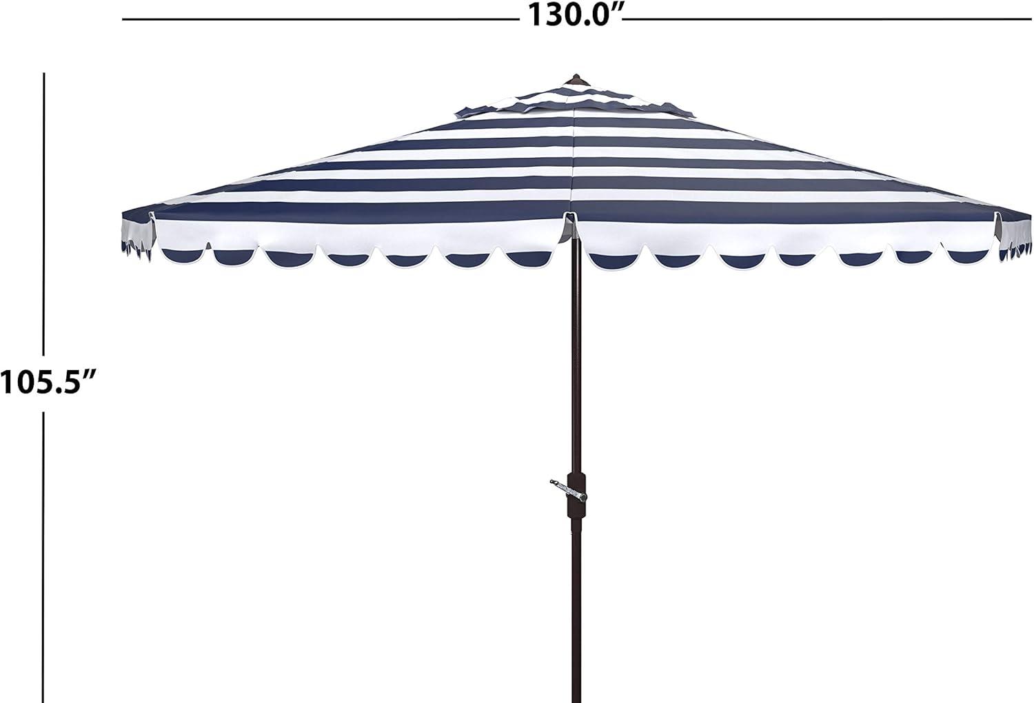 image:imageSAFAVIEH 11ft Outdoor Patio Umbrella Round Vienna Collection Black amp White Stripe Crank Button Tilt UV Resistant for Deck Backyard Poolside PAT8111DNavyWhite