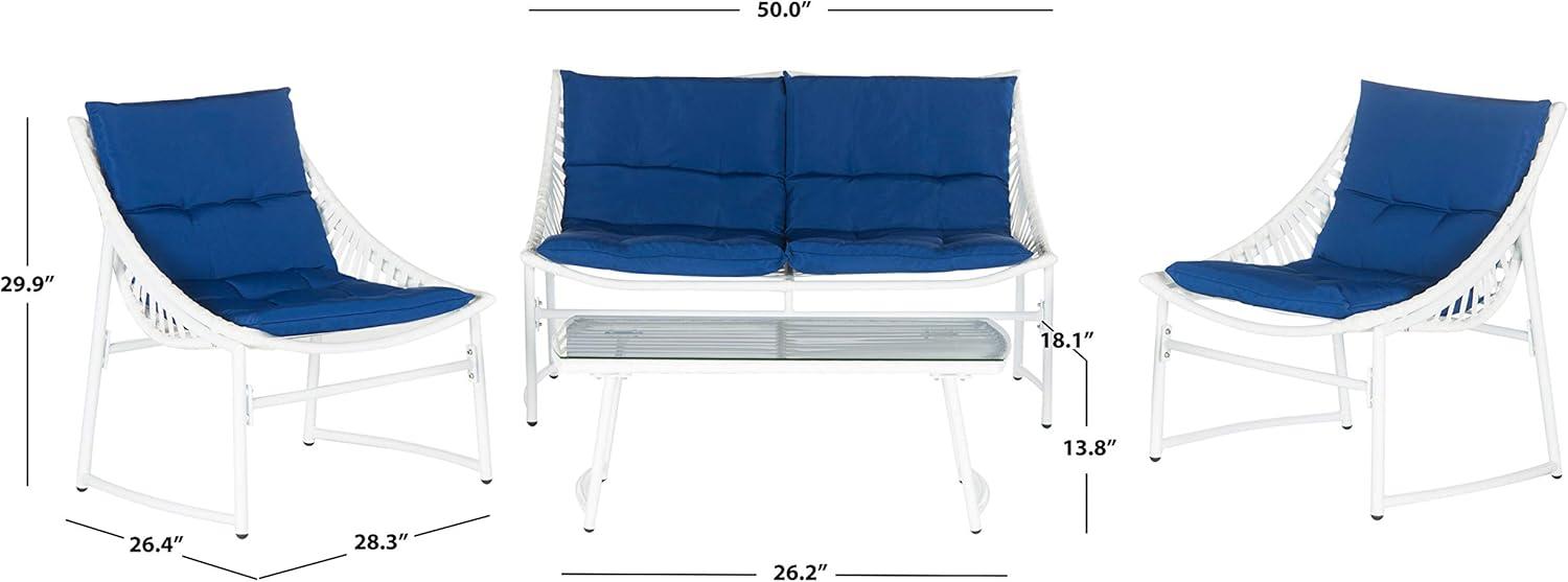 image:imageSAFAVIEH 4Piece Outdoor Collection Berkane Patio SetWhite Navy