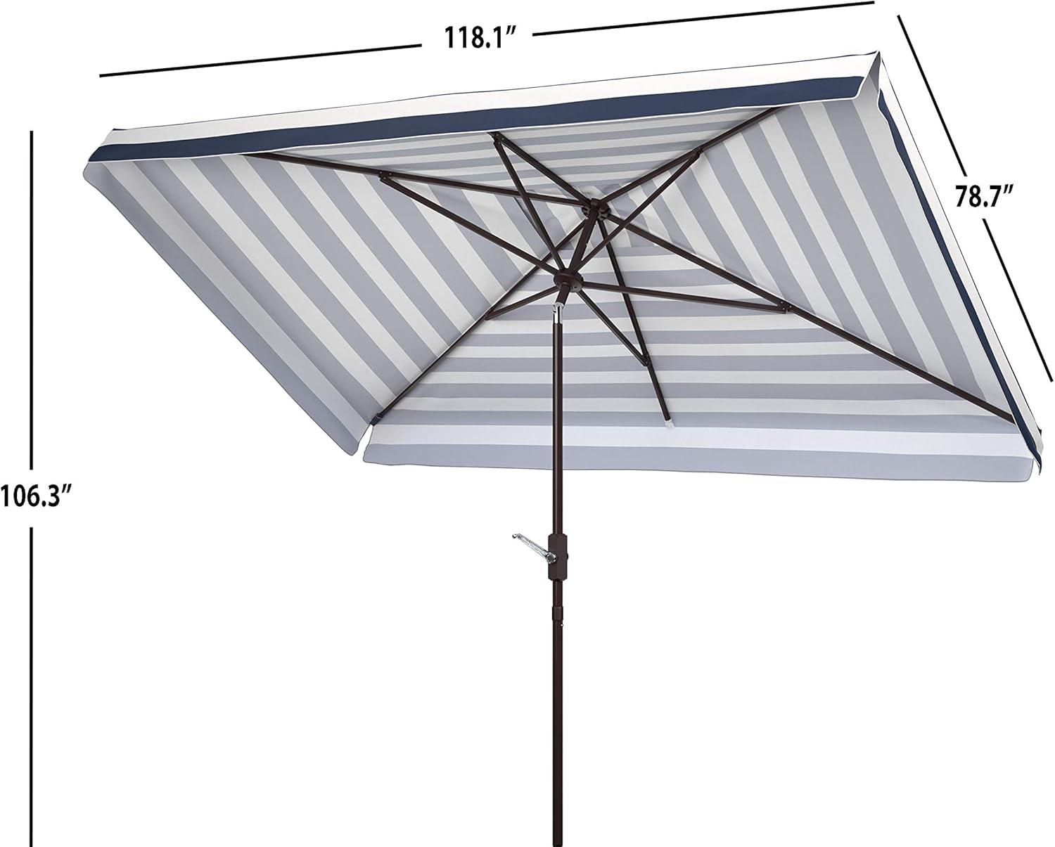 image:imageSAFAVIEH 65x10ft Outdoor Patio Umbrella Rectangular Elsa Collection Navy amp White Stripe Auto Crank Tilt UV Resistant for Deck Backyard Poolside PAT8303BBlack White