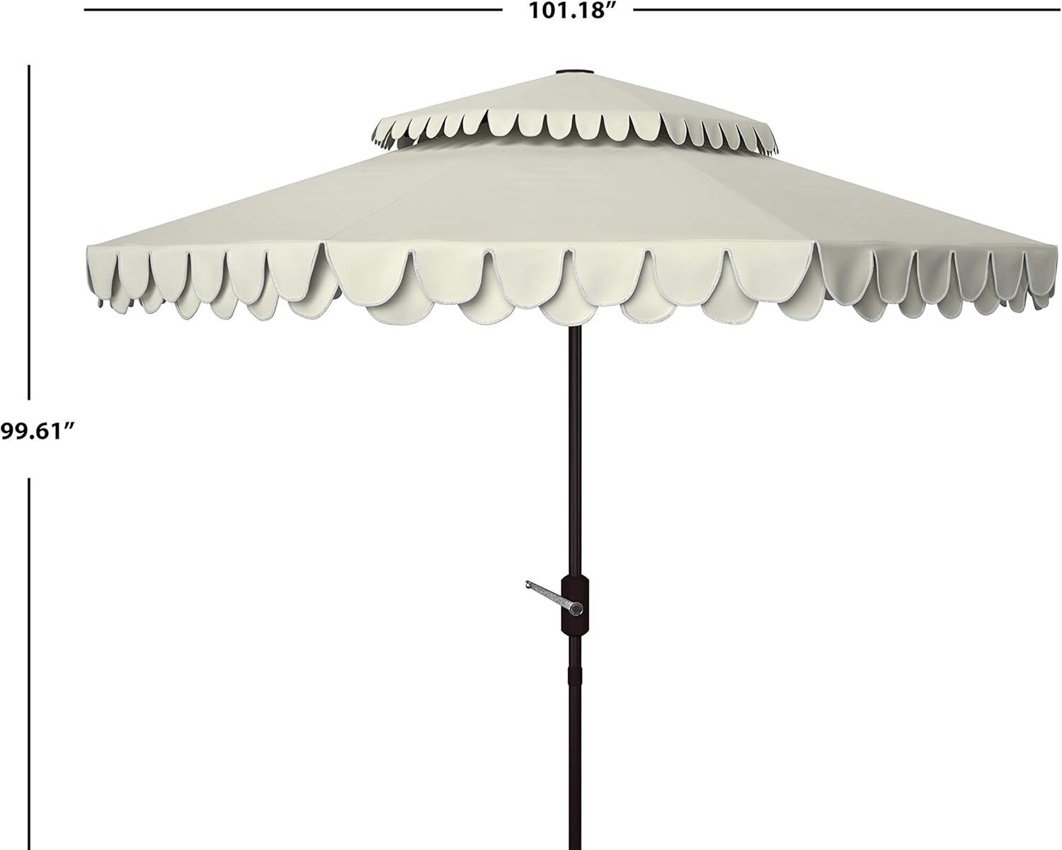 image:imageSAFAVIEH 9ft Outdoor Patio Umbrella Double Top Valance Beige amp White Trim Double Top Auto Crank Tilt UV Resistant for Deck Backyard Poolside PAT8206CBeigeWhite