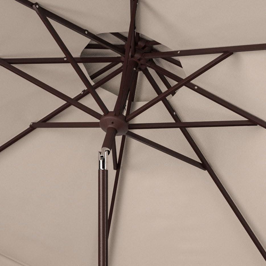 image:imageSAFAVIEH 9ft Outdoor Patio Umbrella Double Top Valance Beige amp White Trim Double Top Auto Crank Tilt UV Resistant for Deck Backyard Poolside PAT8206CBeigeWhite