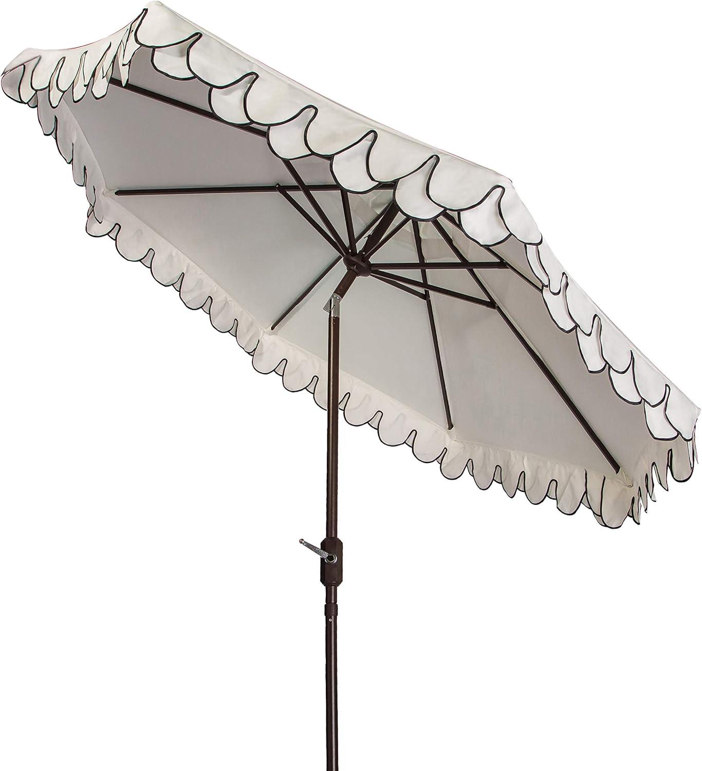 image:imageSAFAVIEH 9ft Outdoor Patio Umbrella Round Valance Navy amp White Trim Auto Crank Tilt UV Resistant for Deck Backyard Poolside PAT8006AWhiteBlack