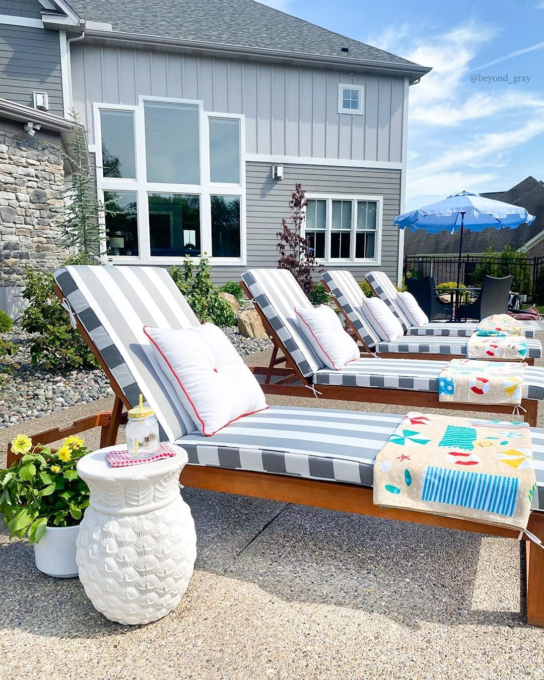 image:imageSAFAVIEH 9ft Outdoor Patio Umbrella Round Zimmerman Collection Yellow amp White Trim Button Tilt UV Resistant for Deck Backyard Poolside PAT8000FBaby BlueWhite