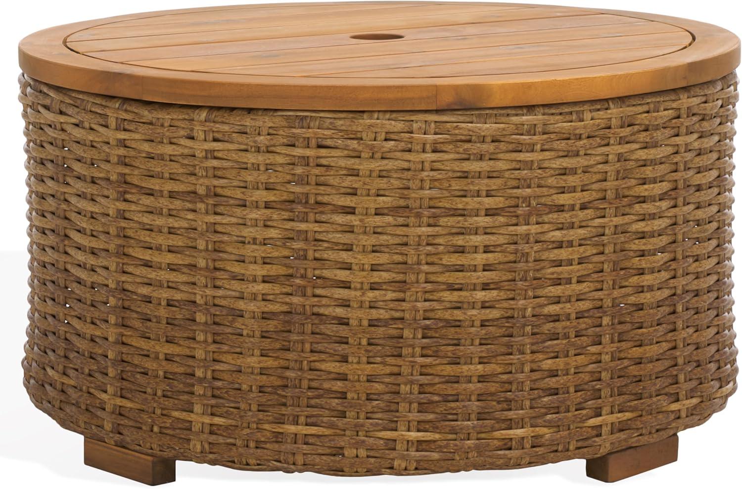 image:imageSAFAVIEH Couture Collection Anguilla Faux Wicker IndoorOutdoor Storage Coffee Table Fully Assembled Natural Brown Patio Accent Table with Removable Wood Top CPT2103A