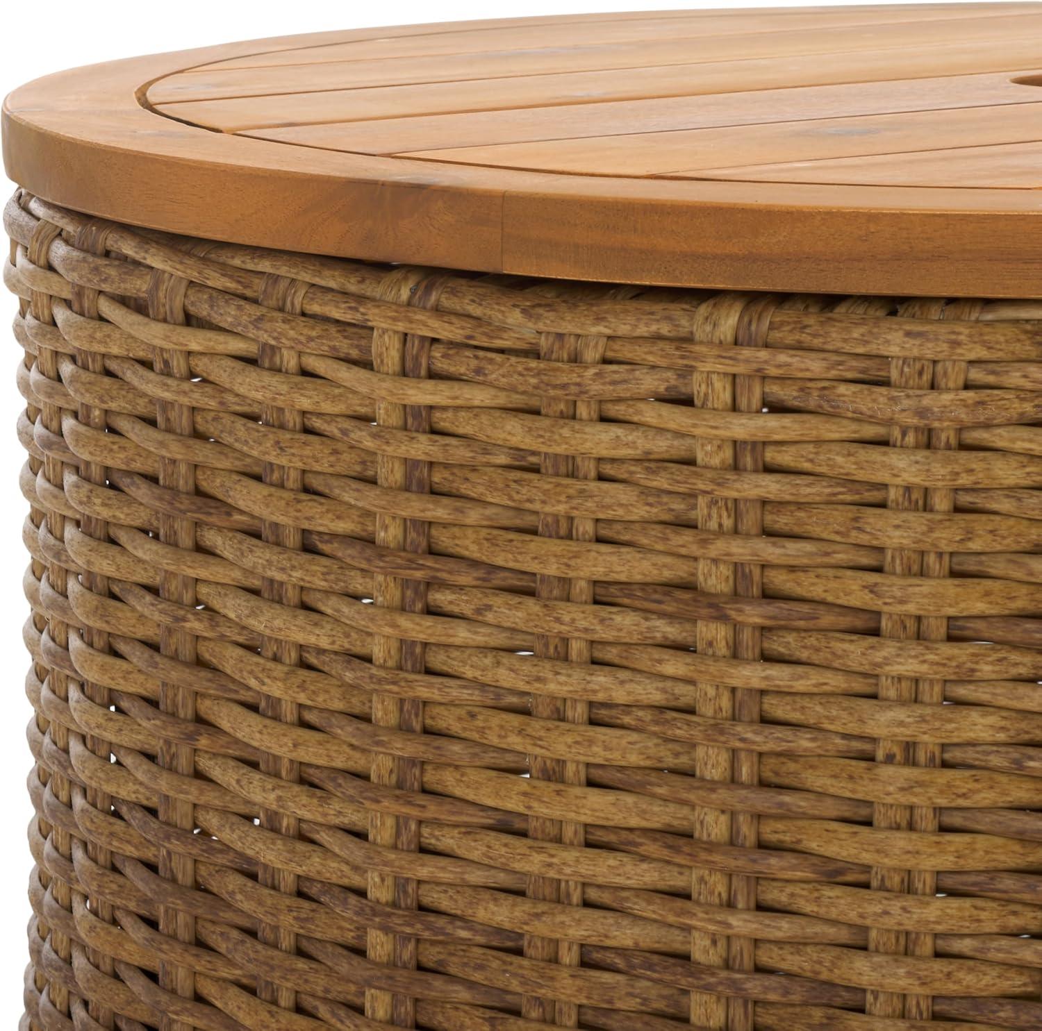 image:imageSAFAVIEH Couture Collection Anguilla Faux Wicker IndoorOutdoor Storage Coffee Table Fully Assembled Natural Brown Patio Accent Table with Removable Wood Top CPT2103A