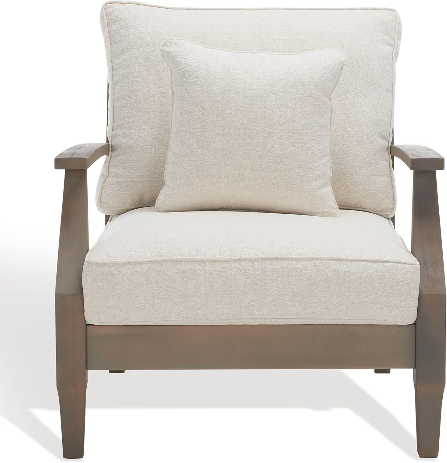 image:imageSAFAVIEH Couture Outdoor Collection Martinique NaturalDark Brown Cushion Solid Wood Patio Arm ChairLight GreyBeige