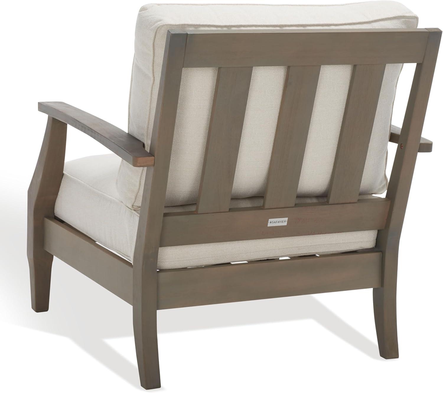 image:imageSAFAVIEH Couture Outdoor Collection Martinique NaturalDark Brown Cushion Solid Wood Patio Arm ChairLight GreyBeige