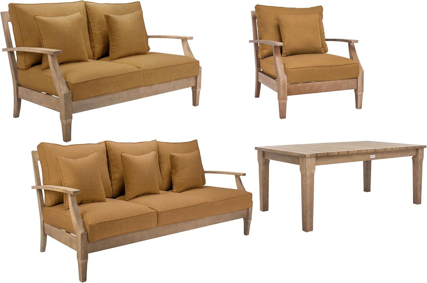 image:imageSAFAVIEH Couture Outdoor Collection Martinique NaturalDark Brown Cushion Solid Wood Patio Arm ChairNaturalBrown