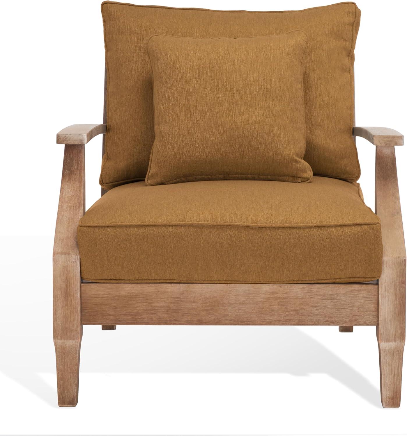 image:imageSAFAVIEH Couture Outdoor Collection Martinique NaturalDark Brown Cushion Solid Wood Patio Arm ChairNaturalBrown