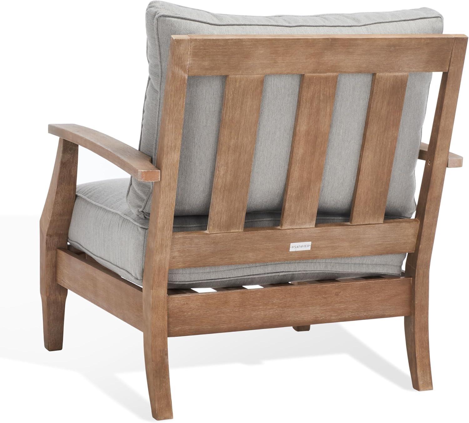 image:imageSAFAVIEH Couture Outdoor Collection Martinique NaturalDark Brown Cushion Solid Wood Patio Arm ChairNaturalGrey