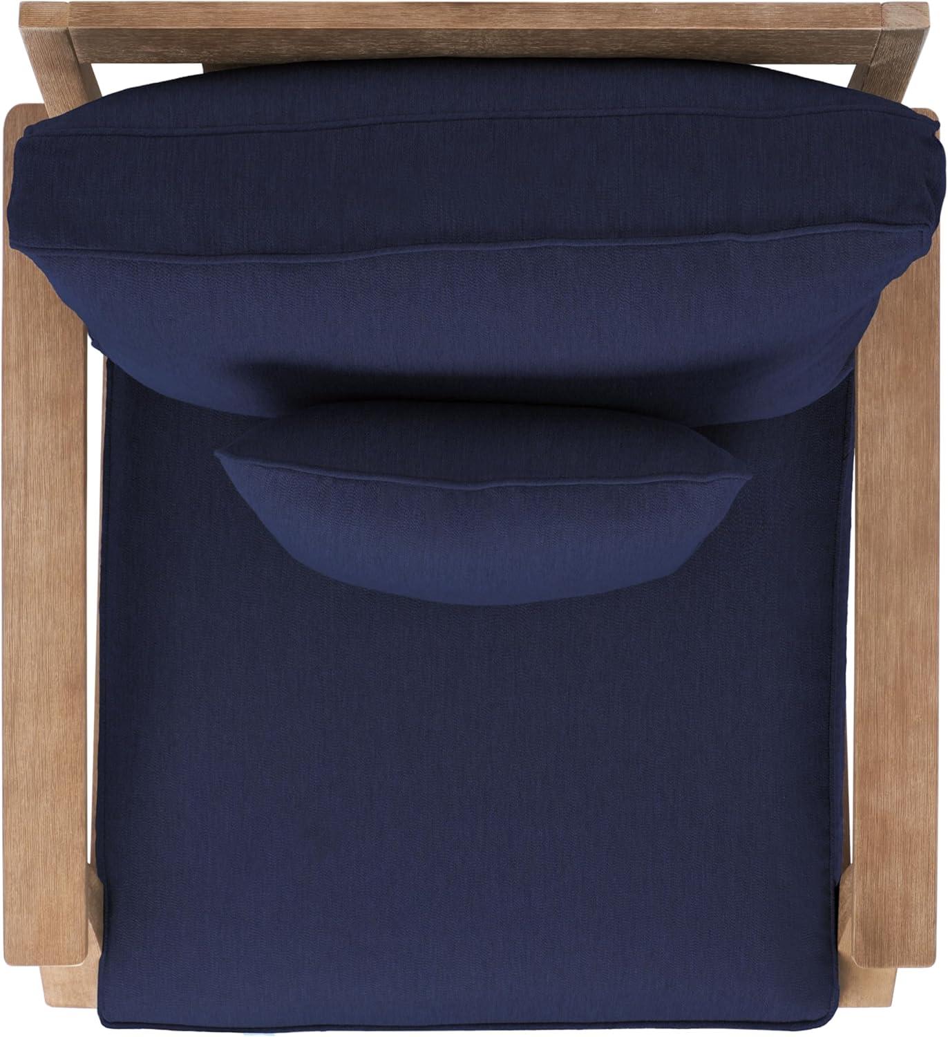 image:imageSAFAVIEH Couture Outdoor Collection Martinique NaturalDark Brown Cushion Solid Wood Patio Arm ChairNaturalNavy