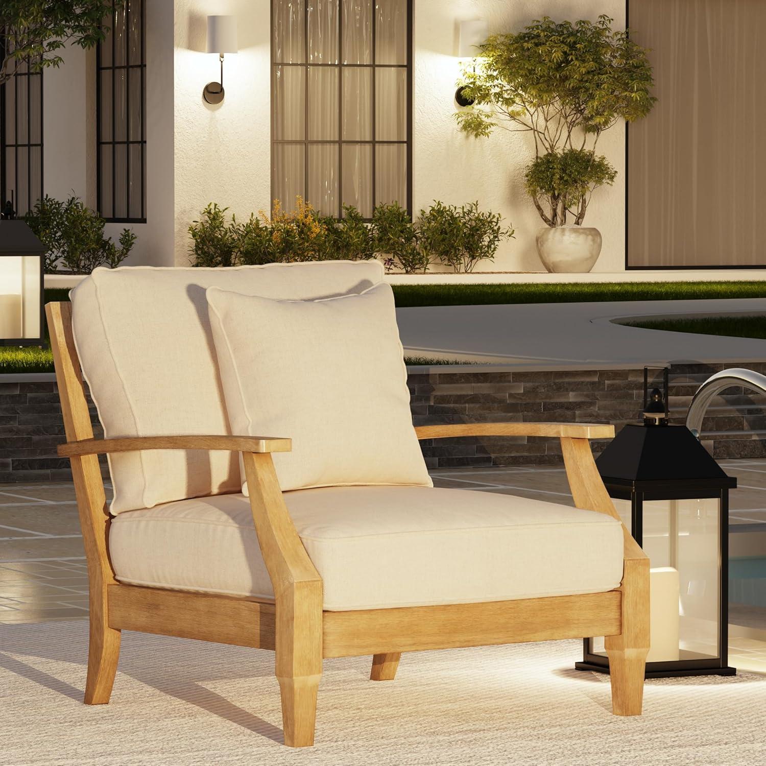 image:imageSAFAVIEH Couture Outdoor Collection Martinique NaturalDark Brown Cushion Solid Wood Patio Arm ChairNaturalWhite