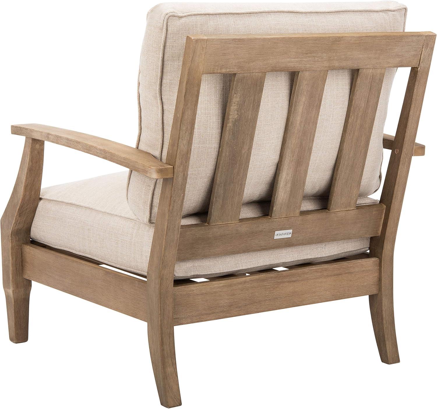 image:imageSAFAVIEH Couture Outdoor Collection Martinique NaturalDark Brown Cushion Solid Wood Patio Arm ChairNaturalWhite