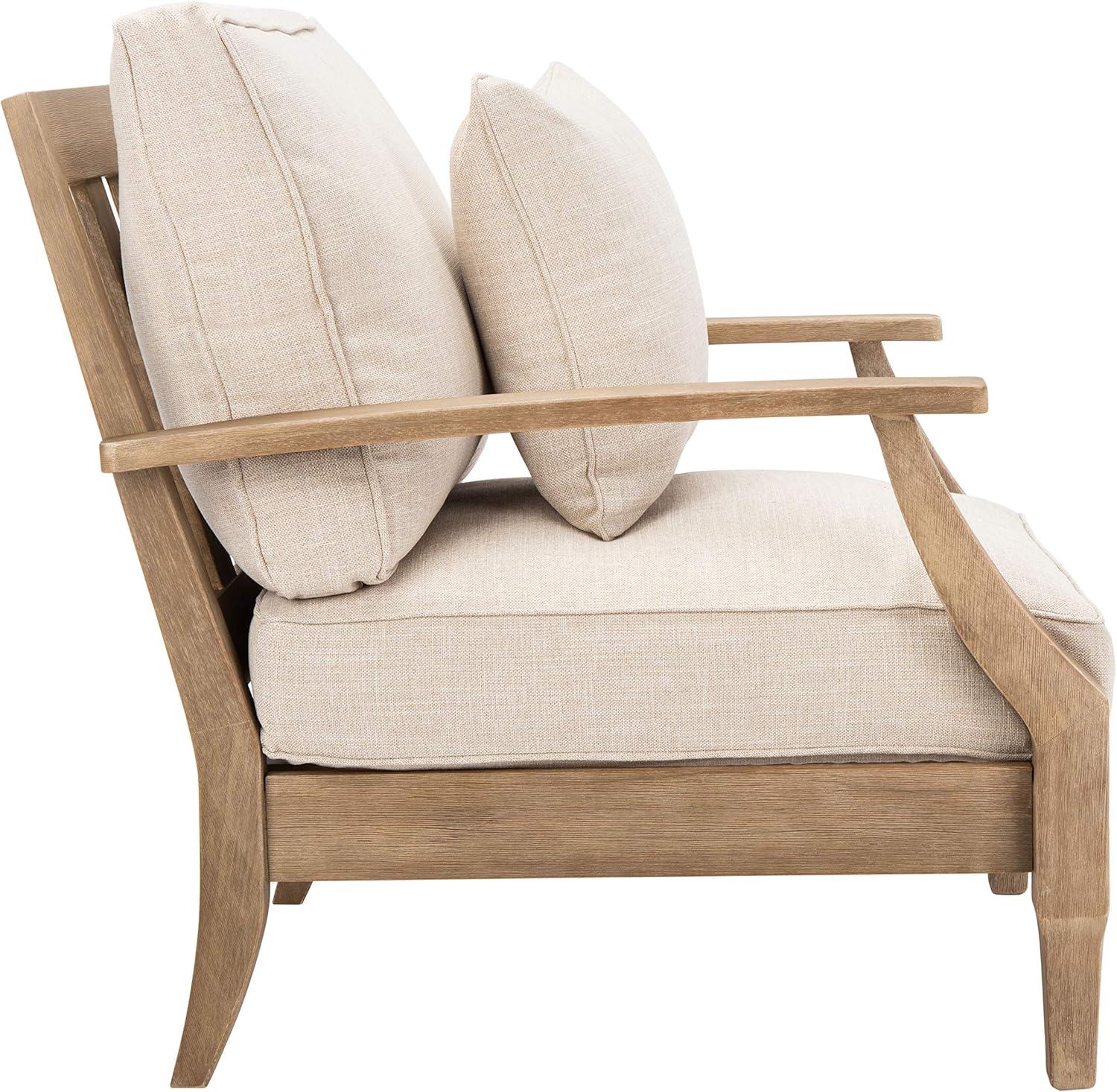 image:imageSAFAVIEH Couture Outdoor Collection Martinique NaturalDark Brown Cushion Solid Wood Patio Arm ChairNaturalWhite