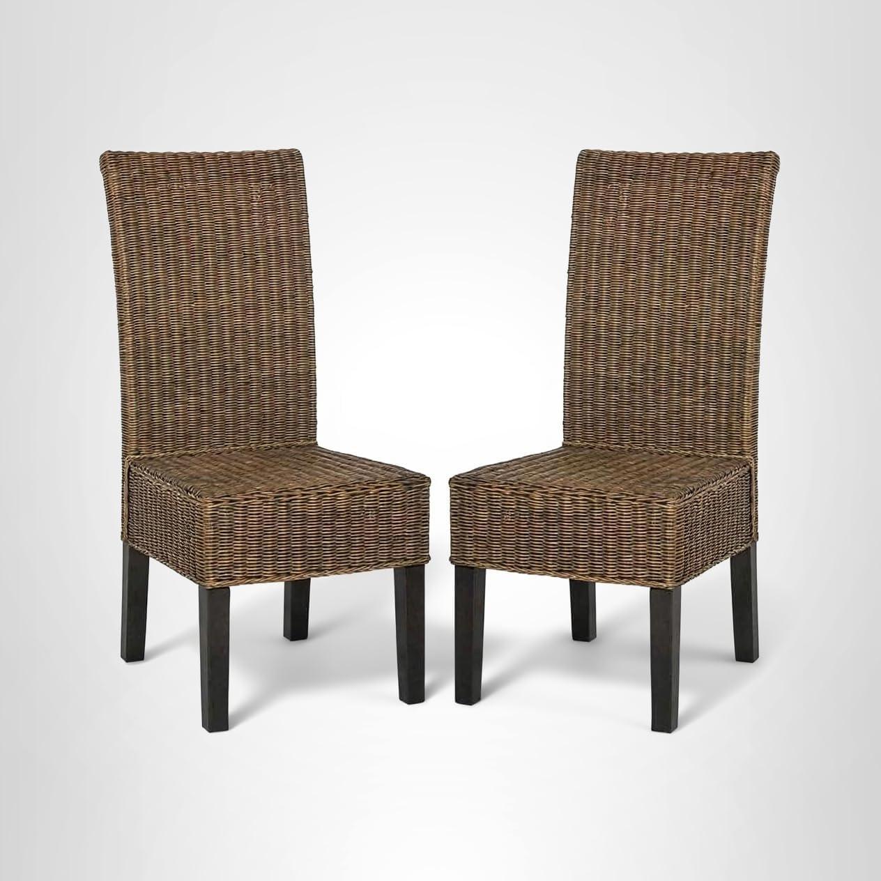 image:imageSAFAVIEH Home Collection Arjun Set of 2 Grey Wicker Dining Chairs Tall Back Dining Chairs with Pine Wood Legs for Kitchen or Dining Room SEA8013ASET2Brown Multi