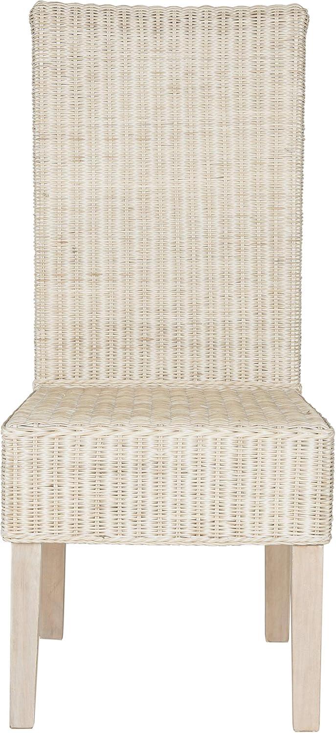 image:imageSAFAVIEH Home Collection Arjun Set of 2 Grey Wicker Dining Chairs Tall Back Dining Chairs with Pine Wood Legs for Kitchen or Dining Room SEA8013ASET2White Washed