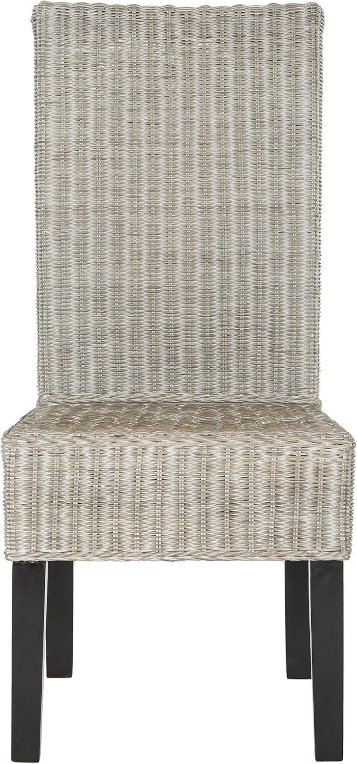 image:imageSAFAVIEH Home Collection Arjun Set of 2 Grey Wicker Dining Chairs Tall Back Dining Chairs with Pine Wood Legs for Kitchen or Dining Room SEA8013ASET2Antique Grey