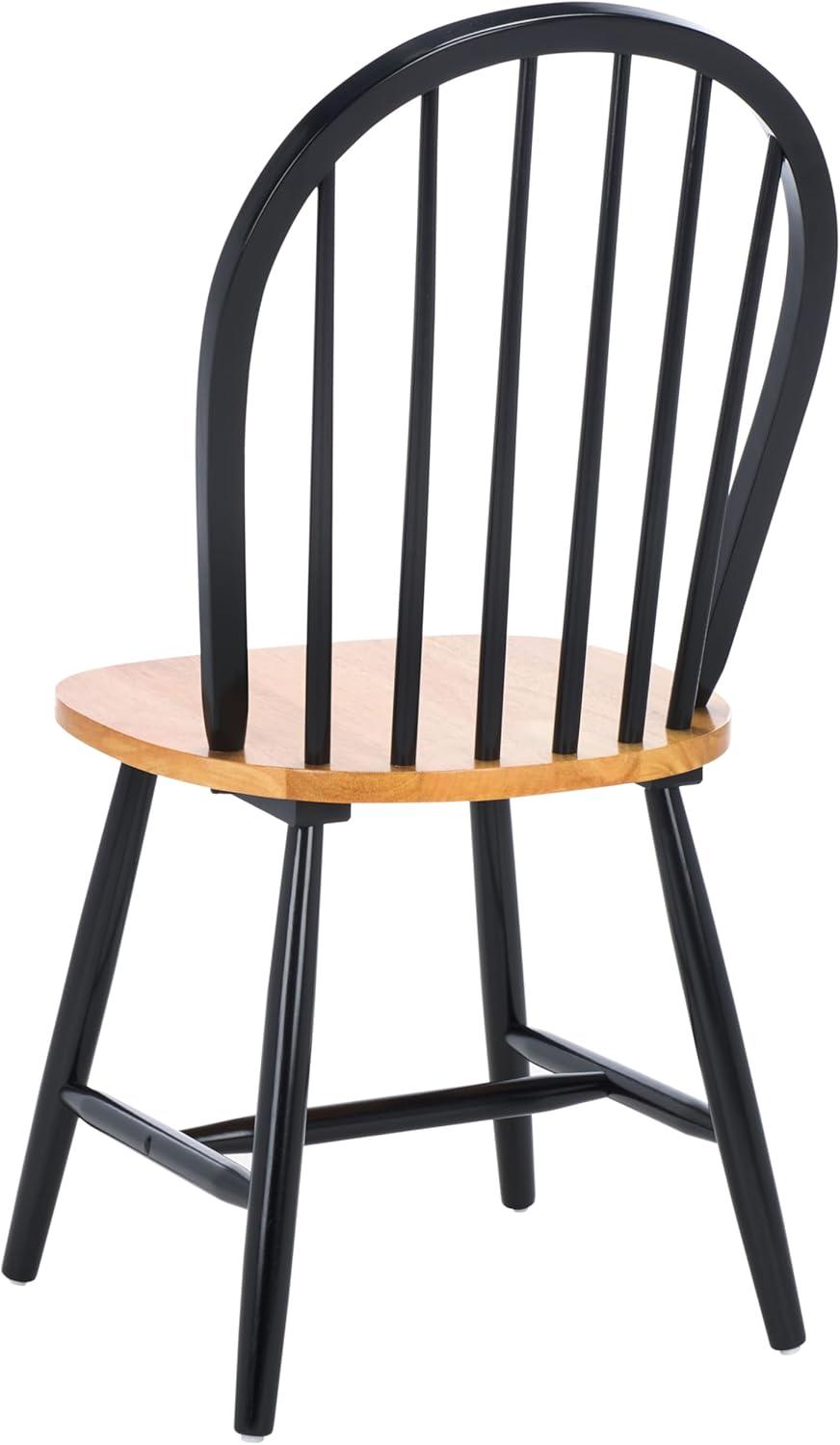 image:imageSAFAVIEH Home Collection Camden Set of 2 Natural amp Black Windsor Farmhouse Dining Chairs Oval Spindle Back Wood Chairs Americana Style Seating DCH8501GSET2