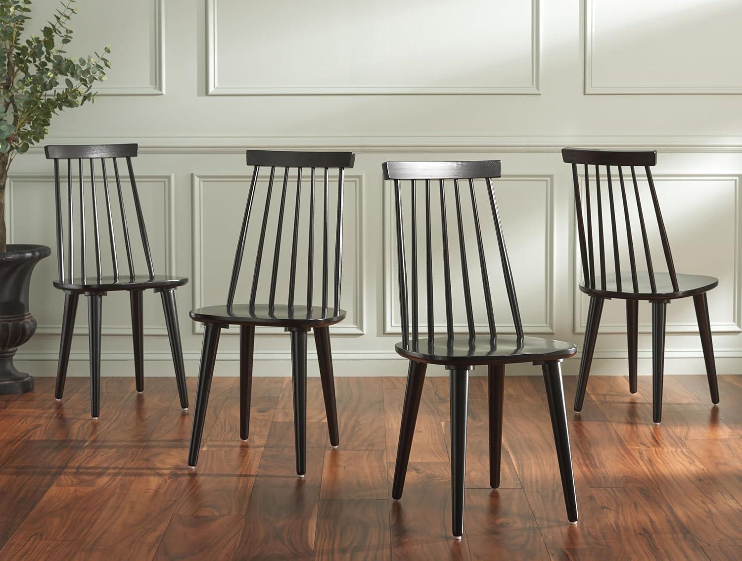 image:imageSAFAVIEH Home Collection Burris Farmhouse WhiteNatural Spindle Back Living Room Dining Room Bedroom Office Foyer Side ChairBlack