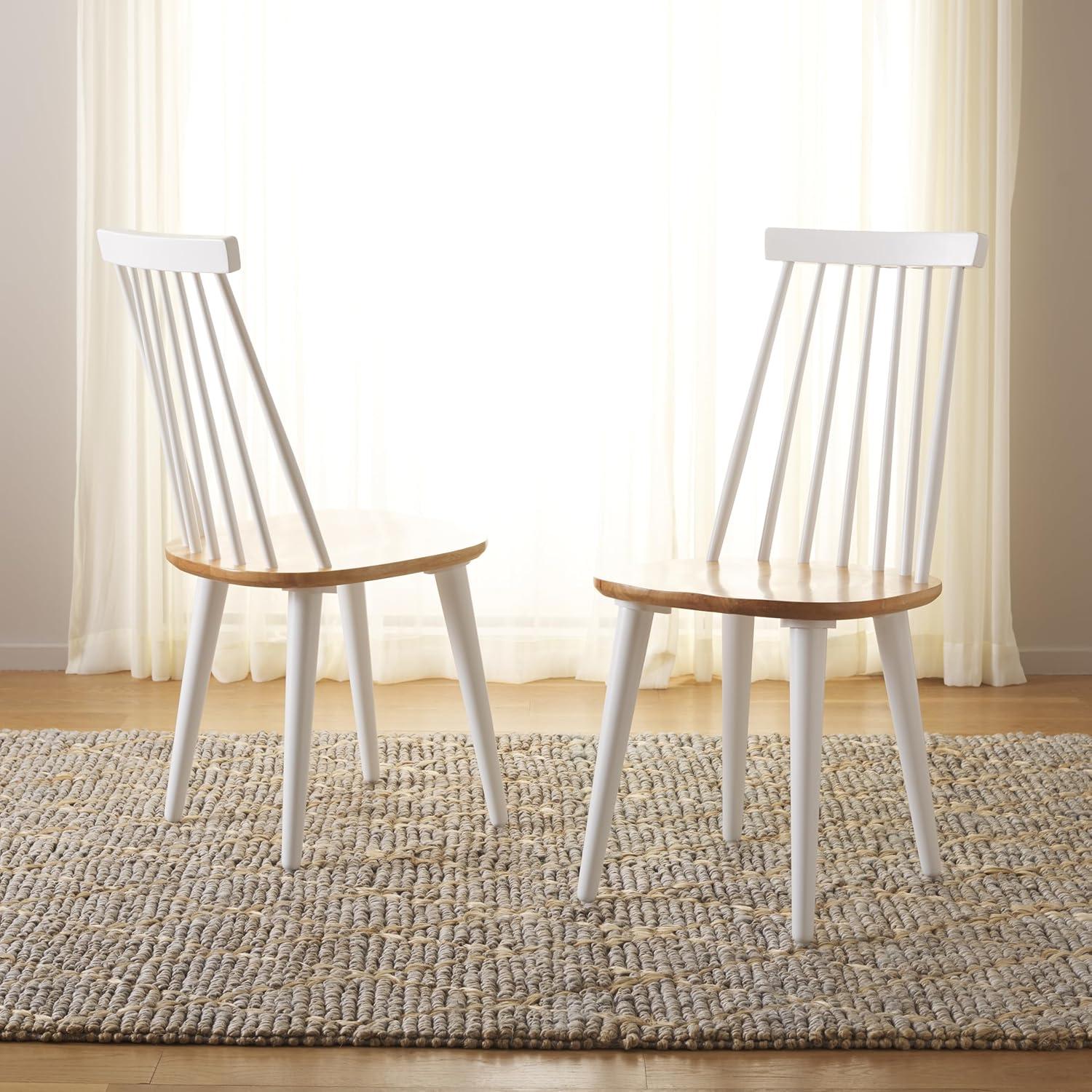 image:imageSAFAVIEH Home Collection Burris Farmhouse WhiteNatural Spindle Back Living Room Dining Room Bedroom Office Foyer Side ChairWhite Natural