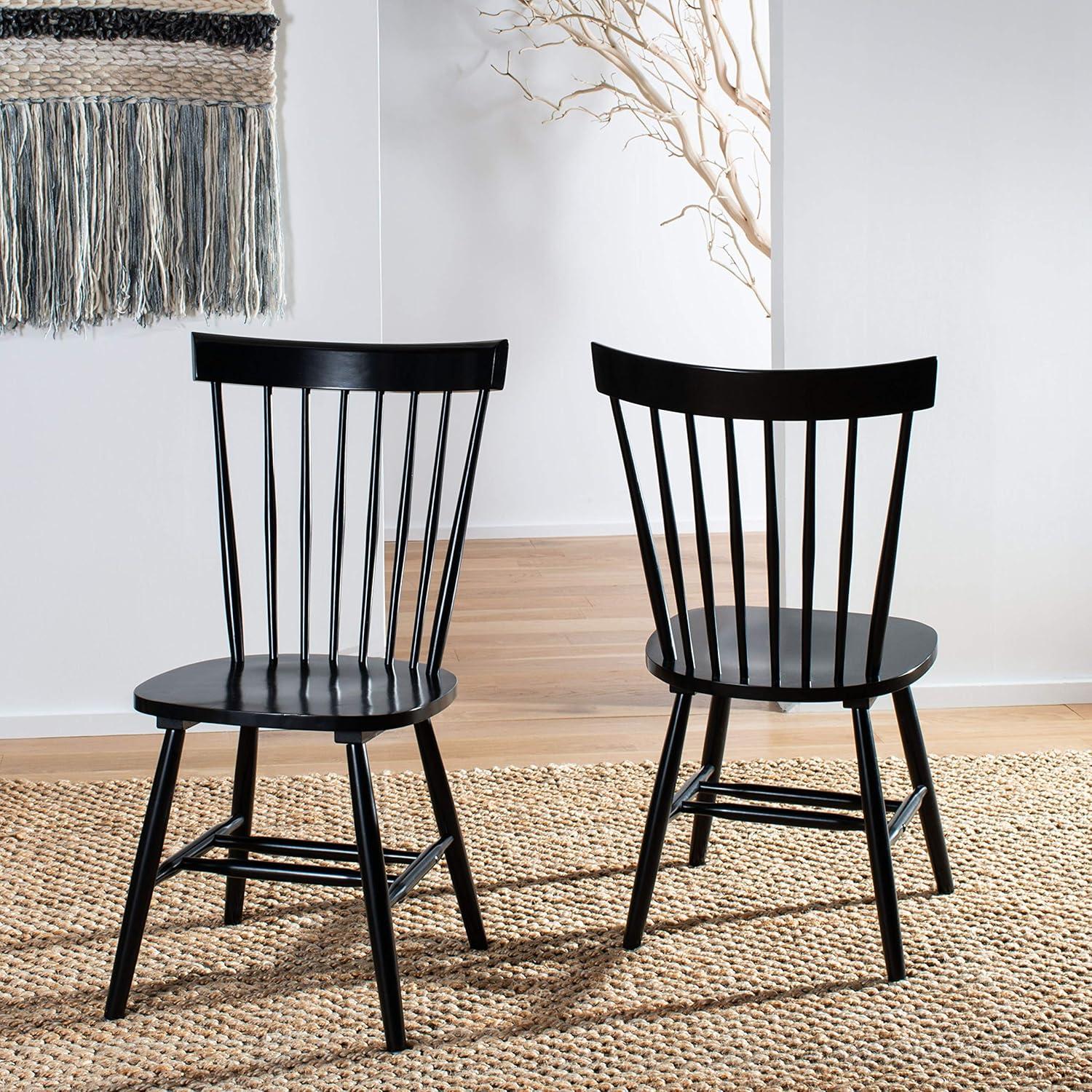 image:imageSAFAVIEH Home Collection Parker Farmhouse Raspberry Windsor Spindle Solid Wood Dining Chair Set of 2Black