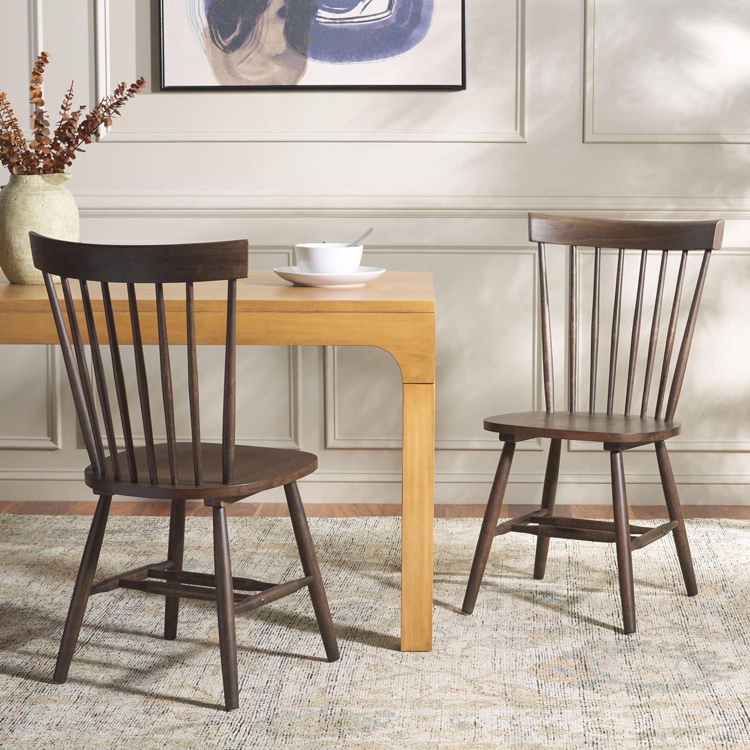 image:imageSAFAVIEH Home Collection Parker Farmhouse Raspberry Windsor Spindle Solid Wood Dining Chair Set of 2Dark Walnut